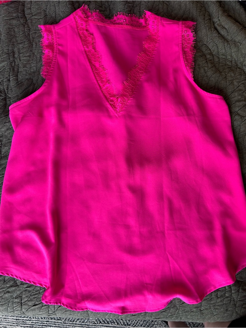 Lace Trim Sleeveless Top - Hot Pink Women’s V-Neck Like New Condition